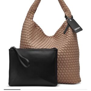 DKNY Woven Brown and Black Hobo Bag Duo